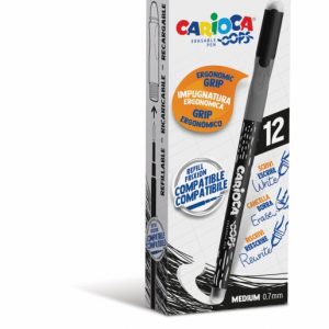 Carioca Oops Boligrafos Borrables - Tinta Termo Sensible - Empuñadura Ergonomica Triangular - Punta de Ø 0.7mm - Doble Goma - Color Negro