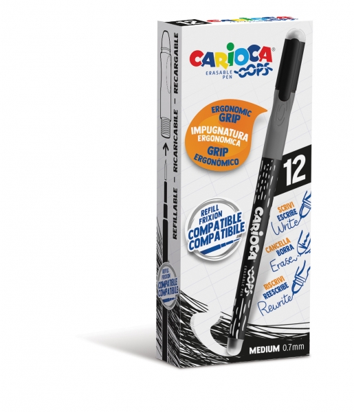 Carioca Oops Boligrafos Borrables - Tinta Termo Sensible - Empuñadura Ergonomica Triangular - Punta de Ø 0.7mm - Doble Goma - Color Negro 1 Carioca Oops Boligrafos Borrables - Tinta Termo Sensible - Empuñadura Ergonomica Triangular - Punta de Ø 0.7mm - Doble Goma - Color Negro