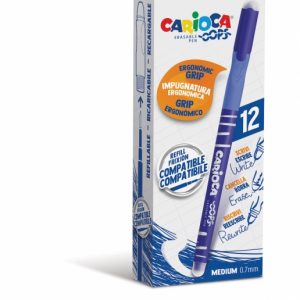 Carioca Oops Boligrafos Borrables - Tinta Termo Sensible - Empuñadura Ergonomica Triangular - Punta Ø 0.7mm - Doble Goma - Recambios Compatibles - Color Azul