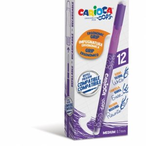 Carioca Oops Boligrafos Borrables - Tinta Termo Sensible - Empuñadura Ergonomica Triangular - Punta de Ø 0.7mm - Doble Goma - Color Morado