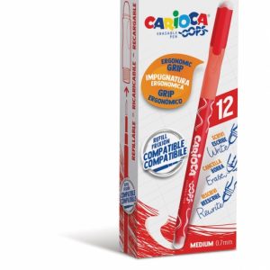 Carioca Oops Boligrafos Borrables - Tinta Termo Sensible - Empuñadura Ergonomica Triangular - Punta de Ø 0.7mm - Doble Goma - Color Rojo