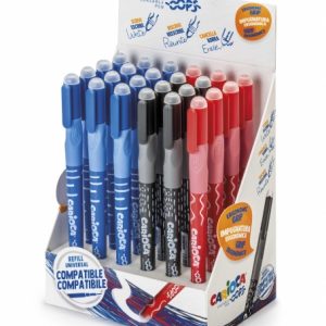 Carioca Oops Expositor de 24 Boligrafos Borrables - Tinta Termo Sensible - Empuñadura Ergonomica Triangular - Punta de Ø 0.7mm - Doble Goma - Recambios Compatibles - Colores Surtidos