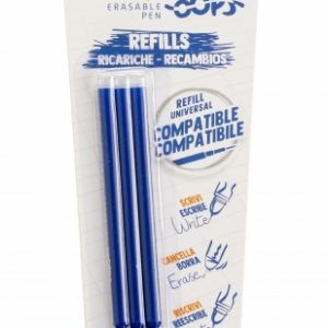 Carioca Oops Pack de 3 Recambios para Boligrafo Borrable - Tinta Termo Sensible - Punta de 0.7mm - Color Azul