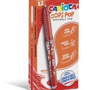 Carioca Oops Pop Boligrafos Borrables - Tinta Termo Sensible - Empuñadura Texturizada - Punta de 0.7mm - Doble Goma - Recambios Compatibles - Color Rojo