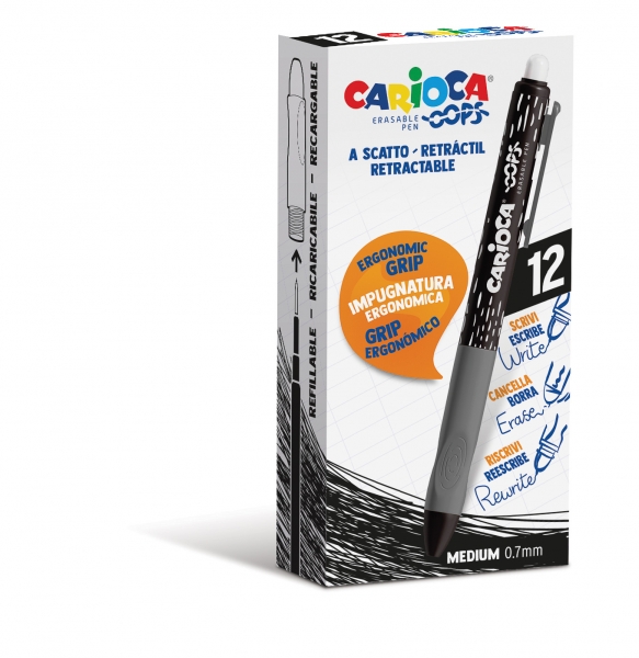 Carioca Oops Boligrafos Borrables - Tinta Termo Sensible - Empuñadura Ergonomica Triangular - Punta de Ø 0.7mm - Recambios Compatibles - Color Negro 1 Carioca Oops Boligrafos Borrables - Tinta Termo Sensible - Empuñadura Ergonomica Triangular - Punta de Ø 0.7mm - Recambios Compatibles - Color Negro