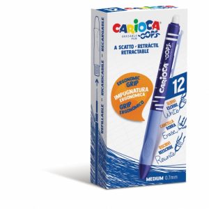 Carioca Oops Boligrafos Borrables - Tinta Termo Sensible - Empuñadura Ergonomica Triangular - Punta de Ø 0.7mm - Recambios Compatibles - Color Azul