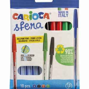 Carioca Sfera Flowpack Pack de 10 Boligrafos - Punta Ø 1mm - Capuchon y Retro del Color de la Tinta - Escritura Super Deslizante - Paquete de Papel - Color Varios