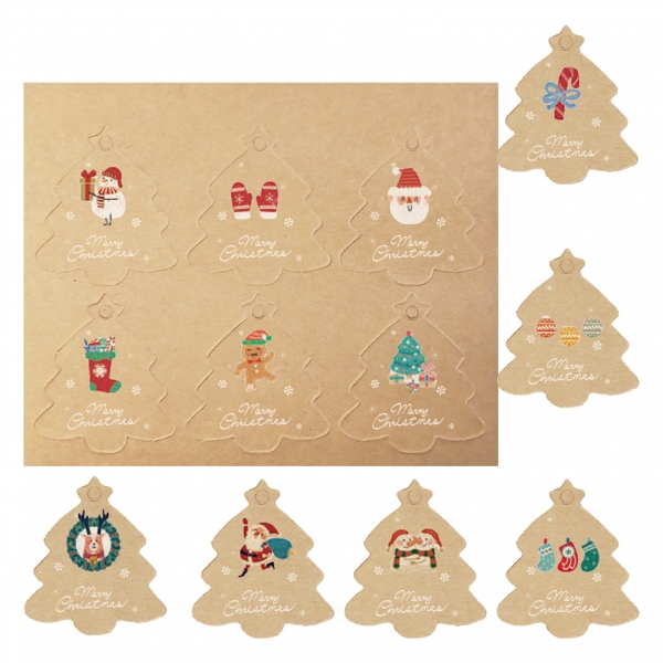 Dohe Navidad Kraft Pack de 48 Etiquetas para Regalos - Diseños Navidad - Tamaño 4,5x5cm - Troqueladas sobre Cartulina - Incluyen Cordon