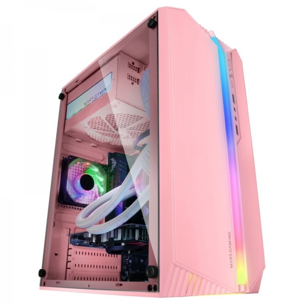 Mars Gaming MC-S1 Caja Compacta Gaming - Iluminacion ARGB 12 Modos - Ventana Lateral Completa - Ventilador FRGB Incluido - Compatible Micro-ATX/Mini-ITX - Color Rosa