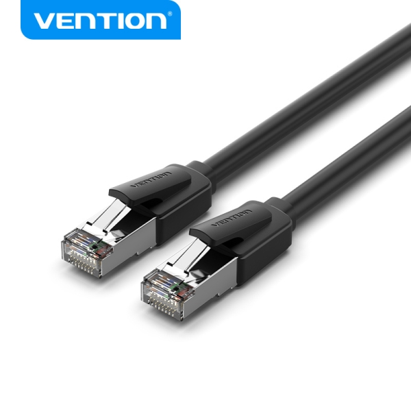 Vention Cable Ethernet Cat8 - 2m - 40Gbps - 2000MHz - Baja Latencia - Conectores Niquelados - Blindaje Doble - Alta Durabilidad - Color Negro