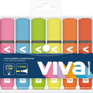 Molin Viva Pack de 6 Marcadores Fluorescentes - Trazo entre 1 y 5mm - Tinta con Base de Agua - Colores Surtidos