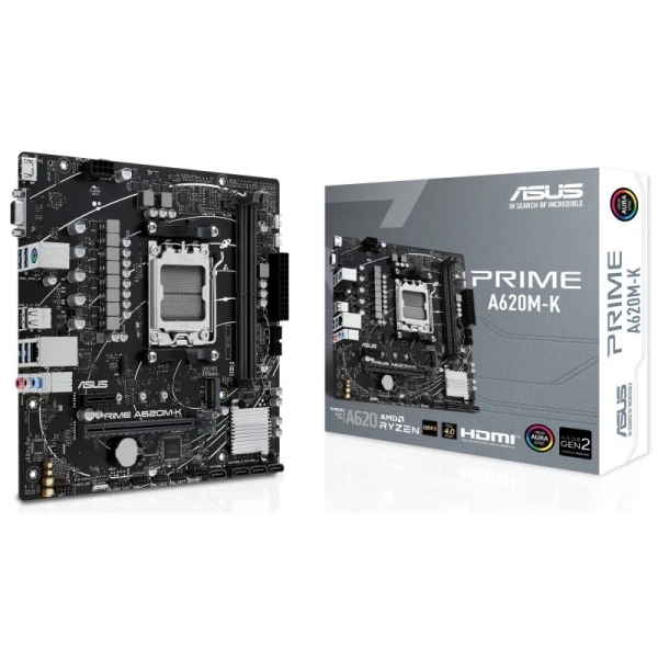 Asus Prime A620M-K Placa Base AMD AM5 2x DDR5 - HDMI, M.2, PCIe, 4x Sata III, USB 2.0, 3.2, RJ-45, VGA, Factor MicroATX
