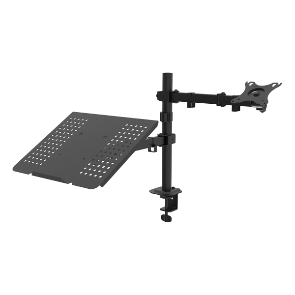 Unykach UK1420 Soporte de Mesa con Brazo Articulado para Monitor de 10"-32" + Soporte para Portatil - Giratorio, Inclinable y Extensible - Gestion de Cables - Peso Max 10kg - VESA 100x100mm