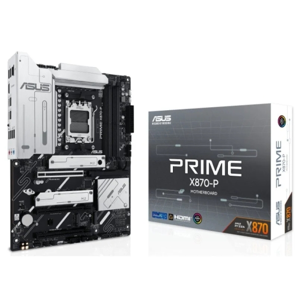 Asus Prime X870-P Placa Base AM5 - 4x DDR5, 4x M2, 2x Sata III, PCIe 4.0, 5.0, USB 2.0, 3.2, RJ-45, HDMI, DisplayPort - Factor de Forma ATX