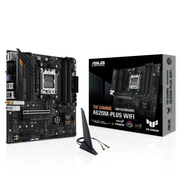 Asus TUF Gaming A620M-PLUS WIFI Placa Base AM5 - WiFi, Bluetooth, 4x DDR5, 2x M.2, 4x SATA III, PCIe 3.0, RJ-45, USB-A, USB-C - Factor de Forma MicroATX