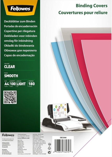 Fellowes Pack de 100 Portadas para Encuadernar de Polietileno A4 180 Micras - Producto Reciclable - Transparentes 1 Fellowes Pack de 100 Portadas para Encuadernar de Polietileno A4 180 Micras - Producto Reciclable - Transparentes