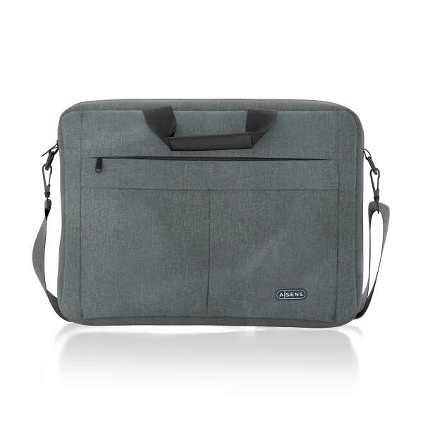 Aisens Maletin Premium para Portatil 15,6" - Acolchado de Espuma - Bolsillo Frontal con Cremallera - Sujecion para Maleta - Correa Ajustable - Color Gris