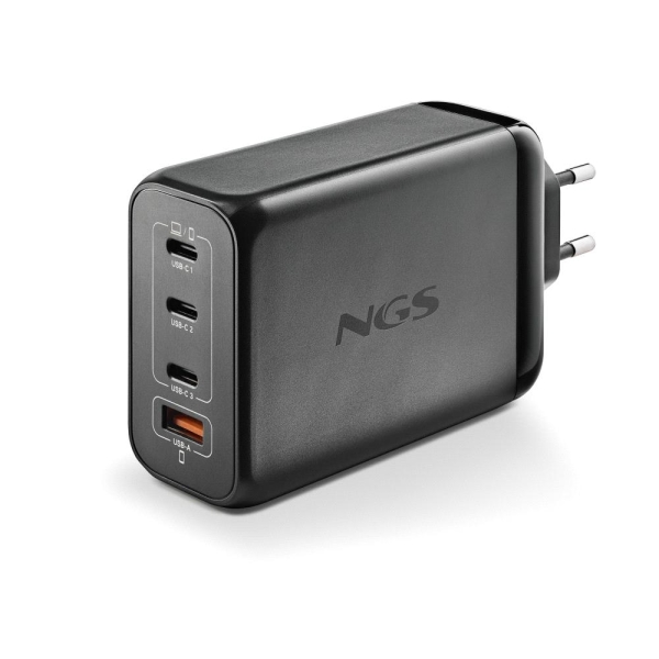 NGS Bud 240W Cargador GaN Universal de Pared 240W Ultrarapido - 3x USB-C PD & PPS, 1x USB-A QC 3.0 - Color Negro