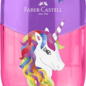 Faber-Castell Unicornio Sacapuntas de 2 Orificios con Deposito - Diseño Atractivo de Unicornio - Color Rosa/Violeta