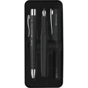 Faber-Castell Poly Pack de Boligrafo Poly Ball y Pluma Estilografica Poly Pen con Plumin B - Clip de Metal - Color Negro