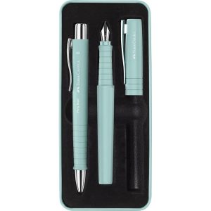 Faber-Castell Poly Pack de Boligrafo Poly Ball y Pluma Estilografica Poly Pen con Plumin B - Clip de Metal - Color Verde Claro