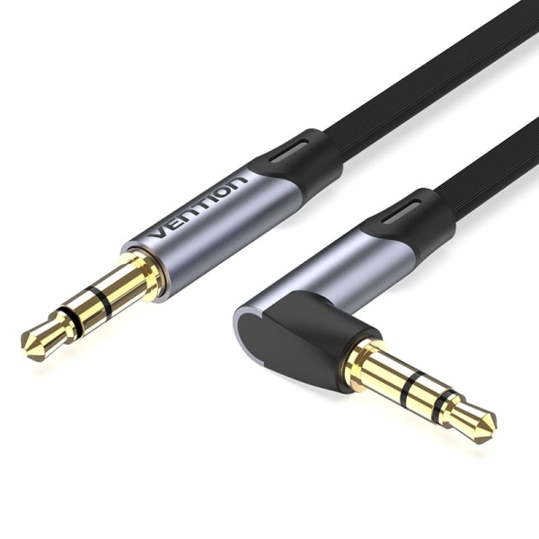 Vention Cable Estereo Jack 3.5 Macho a Jack 3.5 Macho - 0.5m - Plano - Acodado - Color Gris
