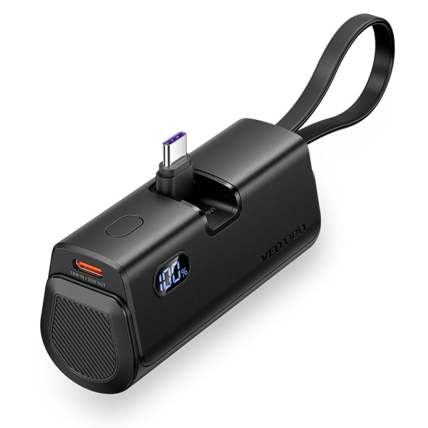 Vention PowerBank 4800mAh - USB-C - Carga Rapida 22.5W - Conector Plegable - Color Negro
