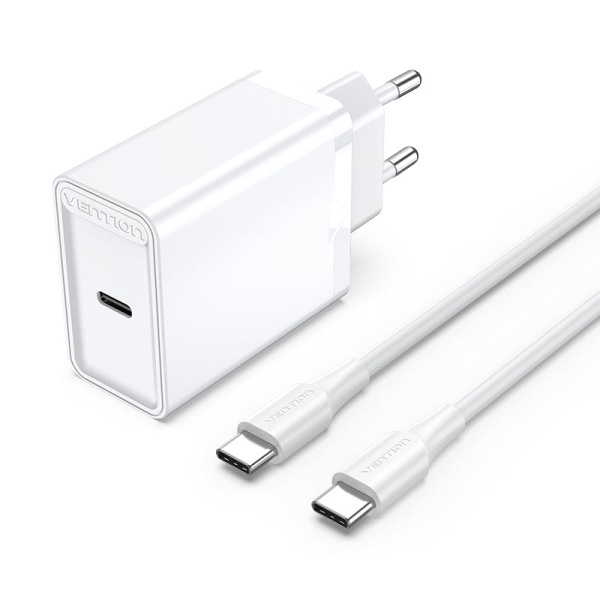 Vention Cargador de Pared USB-C 25W - Cable USB-C 1m - PD3.0 - Color Blanco