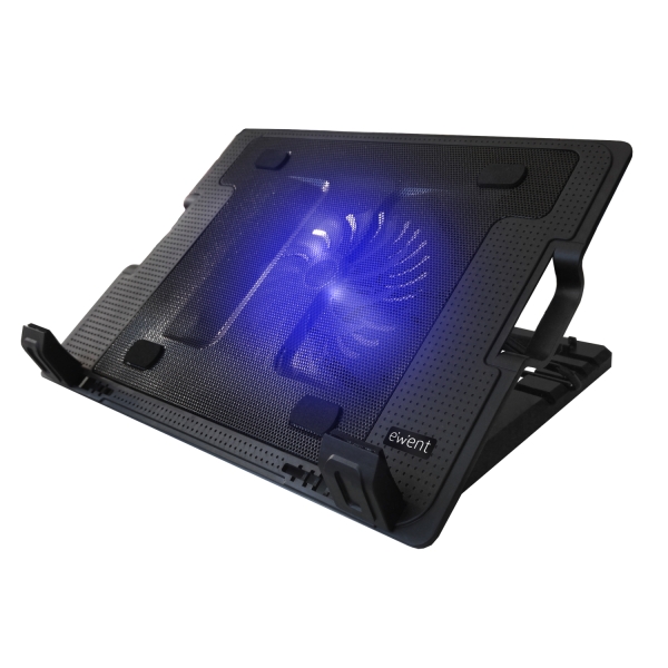 Ewent Soporte para Portatil - Ventilador Grande Silencioso hasta 17" - 2 Puertos USB - Color Negro