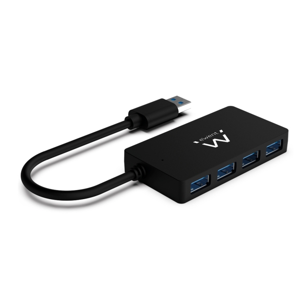 Ewent Hub USB3.2 Gen 1 USB-A de 4 Puertos - Alimentado por USB - Color Negro