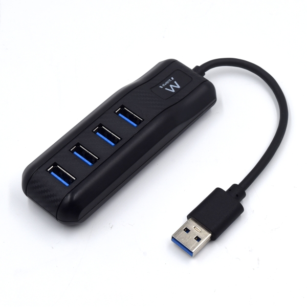 Ewent EW1138 Hub 4 Puertos USB 3.2 - Longitud Cable 15 cm - Velocidad Transferencia max 5Gps - Color Negro