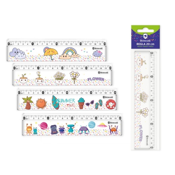 Bismark Regla 20cm con Bolitas de Colores en su Interior - Fabricada en Plastico - Ideal para Colegio - 4 Diseños Diferentes 1 Bismark Regla 20cm con Bolitas de Colores en su Interior - Fabricada en Plastico - Ideal para Colegio - 4 Diseños Diferentes