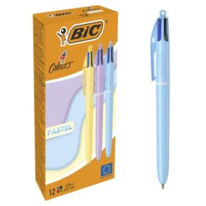 Bic 4 Colours Pastel Boligrafo de Bola Retractil - Punta Media de 1.0mm - Tinta con Base de Aceite - Cuerpo en Colores Pastel - 4 Colores