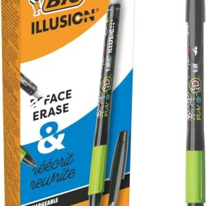 Bic Illusions Boligrafo Borrable - Punta Media de 0.7mm - Grip de Goma - Recargable - Color Negro
