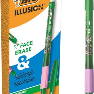 Bic Illusions Boligrafo Borrable - Punta Media de 0.7mm - Grip de Goma - Recargable - Color Verde