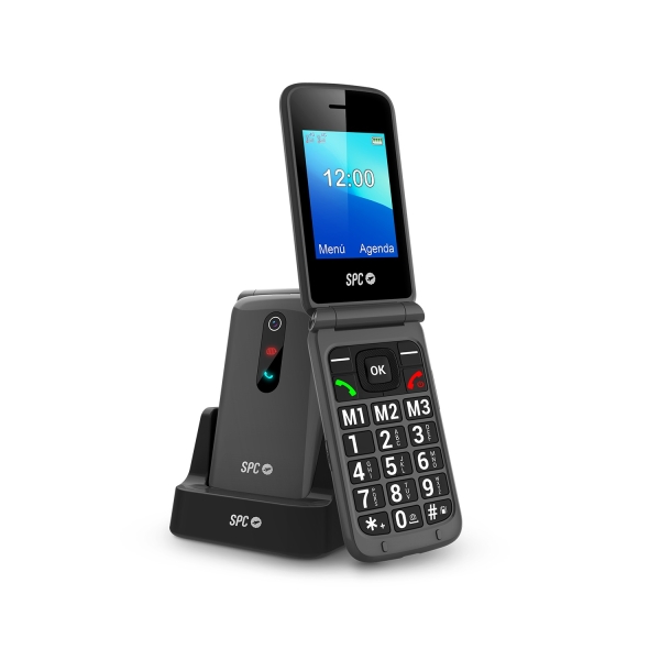 SPC Stella 3 Telefono Movil Para Mayores con Tapa - Boton SOS - Botones y Teclas Grandes - Ayuda Inteligente en Remoto - Acceso Directo a Tres Contactos - Base de Carga y Conector USB Tipo C - Color Negro