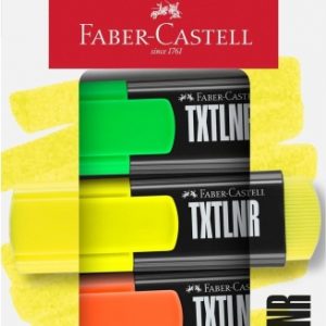 Faber-Castell TXTLNR Pack de 4 Marcadores Fluorescentes - Punta Biselada - Trazo entre 1, 2 y 5 mm - Tinta con Base de Agua - Colores Neon Surtidos
