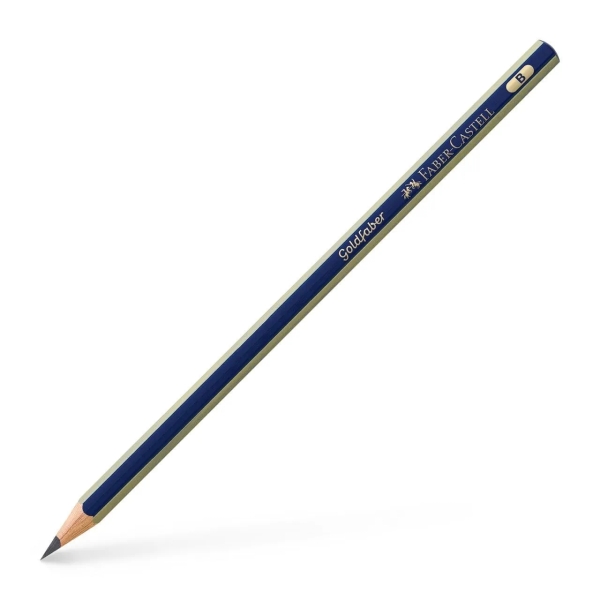 Faber-Castell Goldfaber 1221 Lapiz de Grafito B - Alta Calidad - Resistente a la Rotura - Cuerpo en Azul y Rayas Doradas