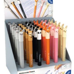 Eberhard Faber Animal Erase It! Expositor con 36 Boligrafos Borrables Tinta Gel Azul - Trazo 0.7mm - Capuchon con Formas de Animales - Tacto Soft