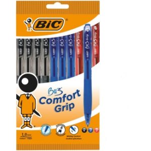 Bic Bu3 Pack de 10 Boligrafos Retractiles - Punta Media de 1mm - Trazo 0.32mm - Grip de Goma - Escritura mas Fluida - Colores Surtidos