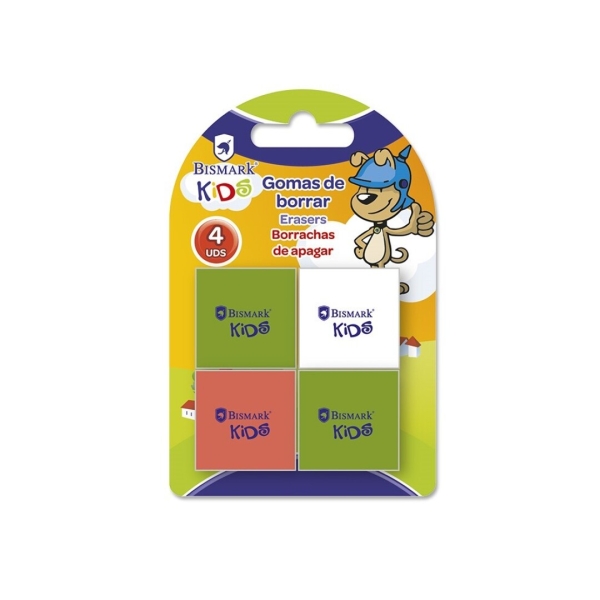 Bismark Kids Pack de 4 Gomas Cuadradas 2.8x2.8cm - Colores Surtidos