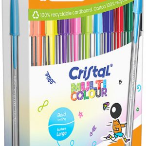 Bic Cristal Multicolour Pack de 20 Boligrafos de Bola - Punta 1.6mm - Trazo 0.42mm - Tinta con Base de Aceite - Colores Surtidos