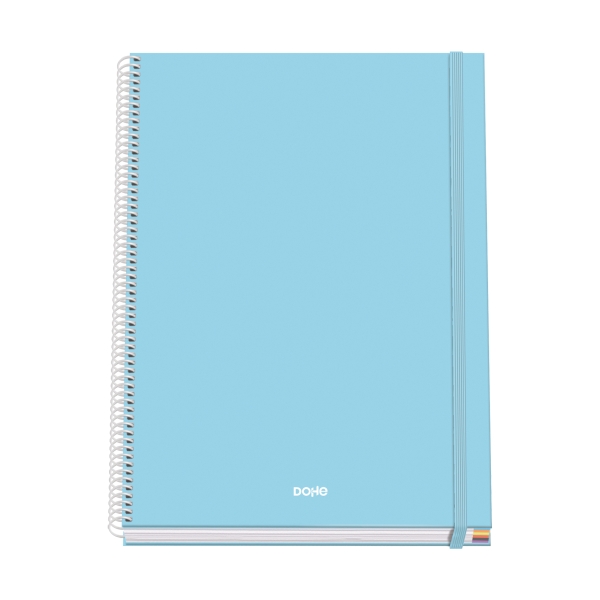 Dohe Serenity Cuaderno Espiral A4 100 Hojas Microperforadas Cuadricula 5mm - Tapa Dura Carton Forrado - Cierre de Goma - Bandas de Color - Color Azul