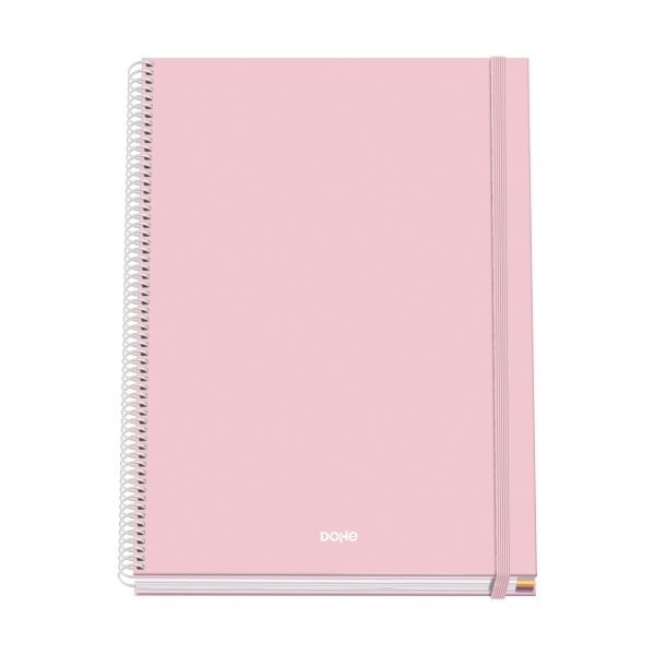 Dohe Serenity Cuaderno Espiral A4 100 Hojas Microperforadas Cuadricula 5mm - Tapa Dura Carton Forrado - Cierre de Goma - Bandas de Color - Color Rosa
