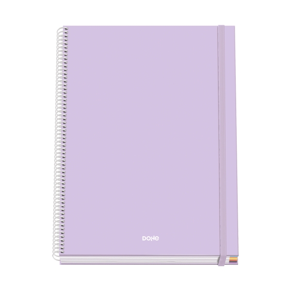Dohe Serenity Cuaderno Espiral A4 100 Hojas Microperforadas Cuadricula 5mm - Tapa Dura Carton Forrado - Cierre de Goma - Bandas de Color - Color Morado