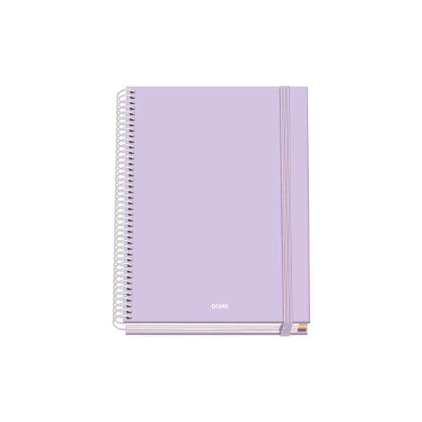 Dohe Serenity Cuaderno Espiral A5 100 Hojas Cuadricula 5mm - Tapa Dura Impresa a todo Color y Plastificada en Brillo - Bandas de Color - Cierre de Goma - Color Morado
