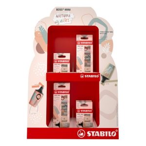Stabilo Boss Mini Naturevibes Expositor con 8 Packs de 6 Marcadores Fluorescentes + 8 Packs de 3 Marcadores Fluorescentes - Trazo entre 2 y 5mm - Tinta con Base de Agua - Antisecado - Colores Surtidos