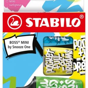 Stabilo Boss Mini by Snooze One Pack de 3 Mini Marcadores Fluorescentes - Trazo entre 2 y 5mm - Tinta con Base de Agua - Antisecado - Colores Surtidos
