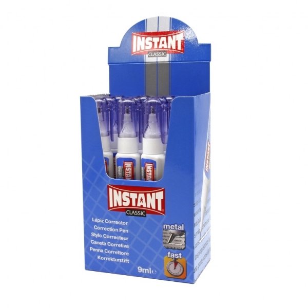 Instant Classic Boligrafo Corrector 9ml - Correccion Precisa, Limpia y Facil - Secado Rapido - Valvula de Control