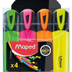 Maped Peps Classic Pack de 4 Marcadores Fluorescentes - Punta Biselada - Trazo de 1 a 5mm - Ideal para Subrayar y Resaltar - Colores Surtidos